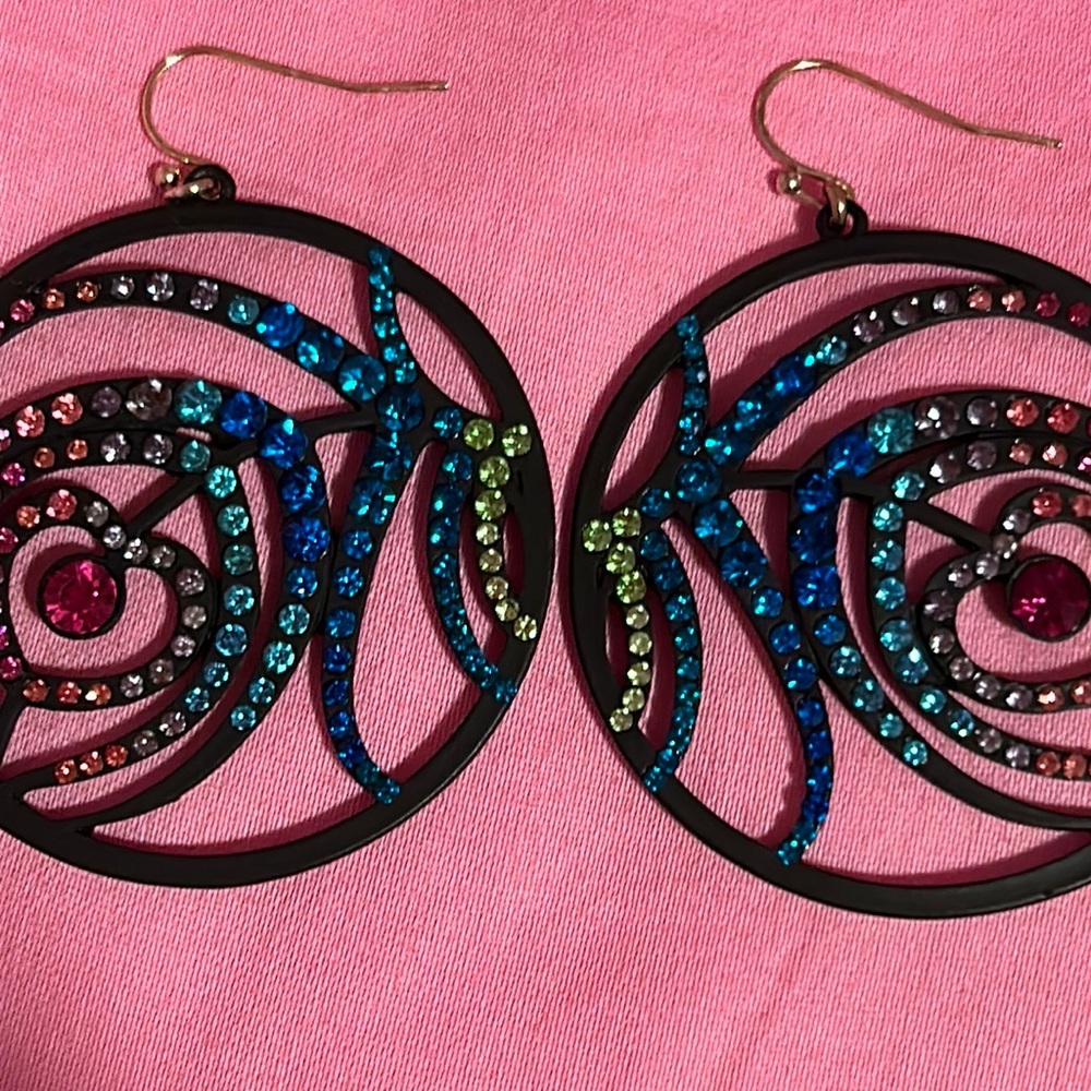 Rare NWOT Betsey Johnson Peacock Feather Drop Earrings